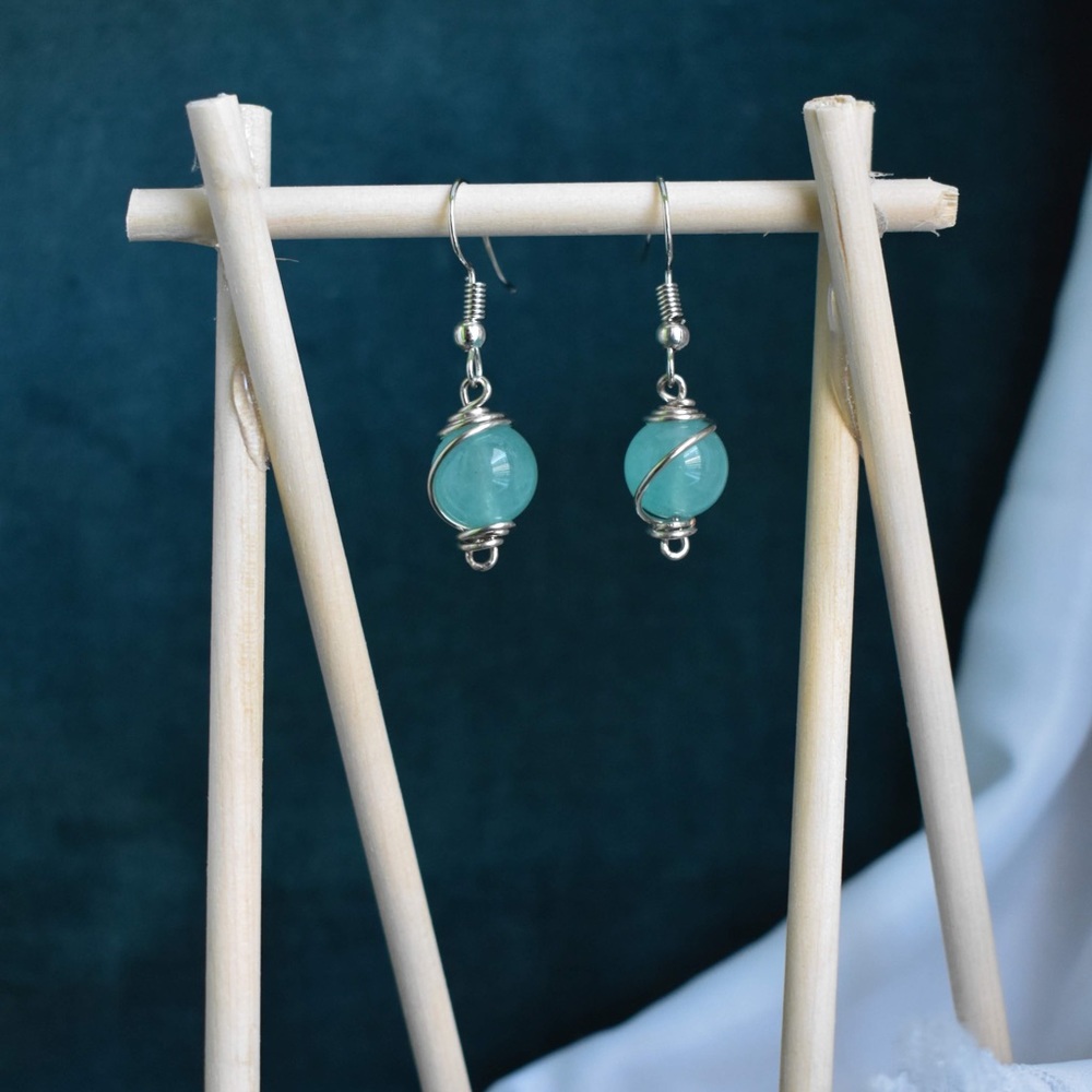 Handcrafted blue agate earring